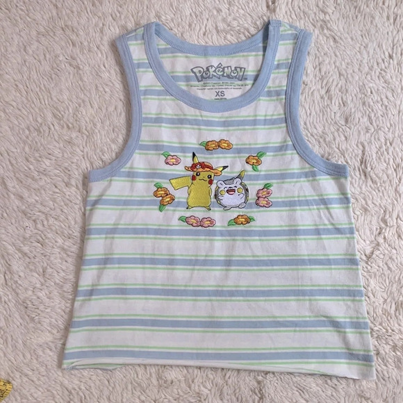 Pokemon Tops - Pokémon Girls or womens striped tank top size xs Pikachu and togedemaru floral